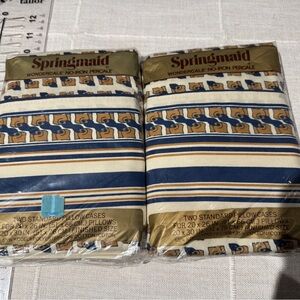Springmaid Vintage Blue and Gold Striped Pillowcases